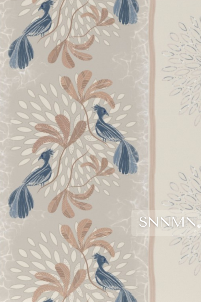 Boho Coastal Tropical Bird Stripe - Mandala Pattern Wallpaper Sample-design by SunnaMáni