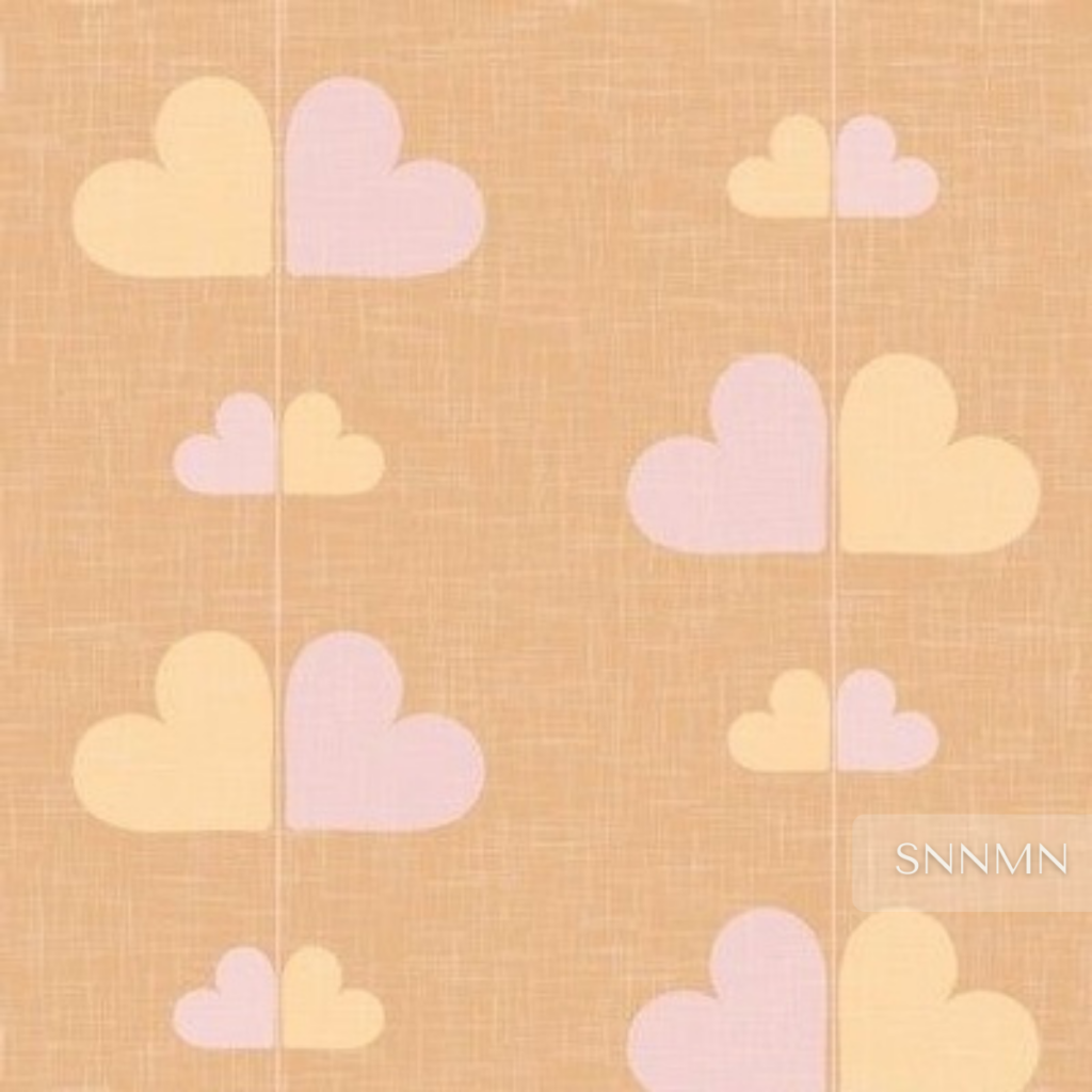 Angled Heart Clouds - Fine Stripe on Clay Linen Texture Sample-Fine peach stripe with 45° angled hearts (peach + pink) on clay linen. Half-drop. Soft, dreamy, and subtle. Wonderful for shirts, bloomers, and curtains.
