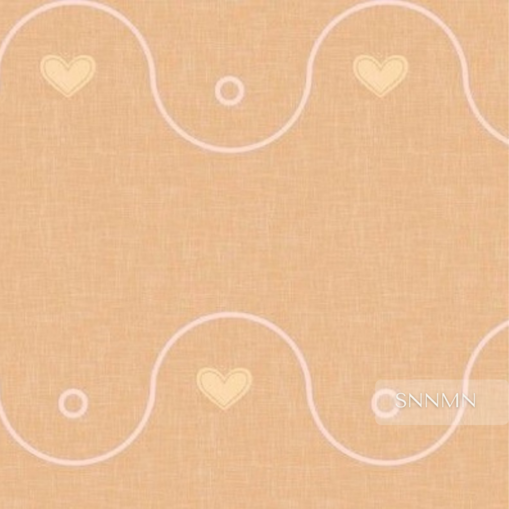 Wave Border with Hearts - Half-Brick Scallop Trim-sample-Clay background with pink waves, peach hearts at peaks, and pink dots at valleys. Half-brick alignment. Perfect for hems, ruffles, and trim.