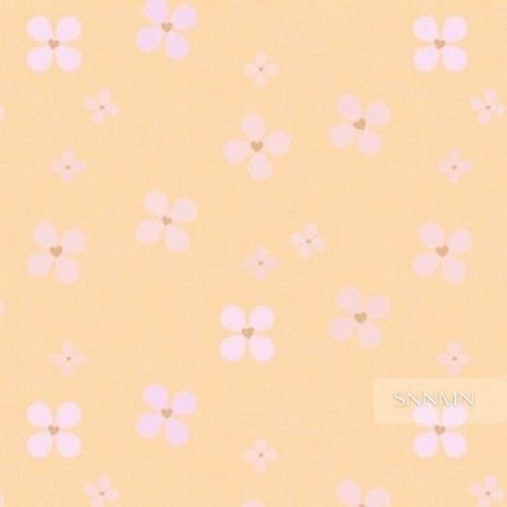 Symmetrical Flowers with Heart Dots - Peach Background-sample-Symmetrical flowers in soft pink with tiny clay hearts on a warm peach linen background.