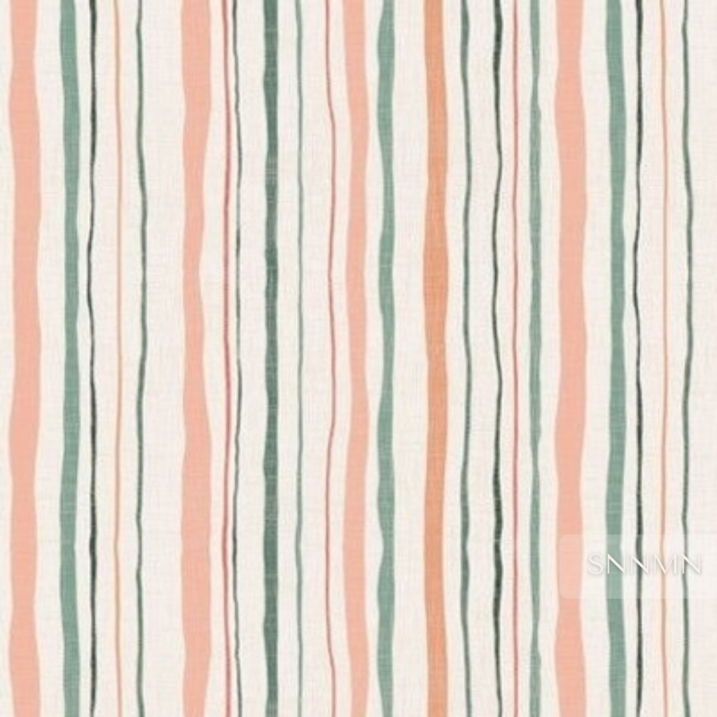 Thin Vertical Stripe Pattern - Nordic Linen Fabric & Wallpaper Design-sample in soft Nordic tones on a warm linen background with subtle texture