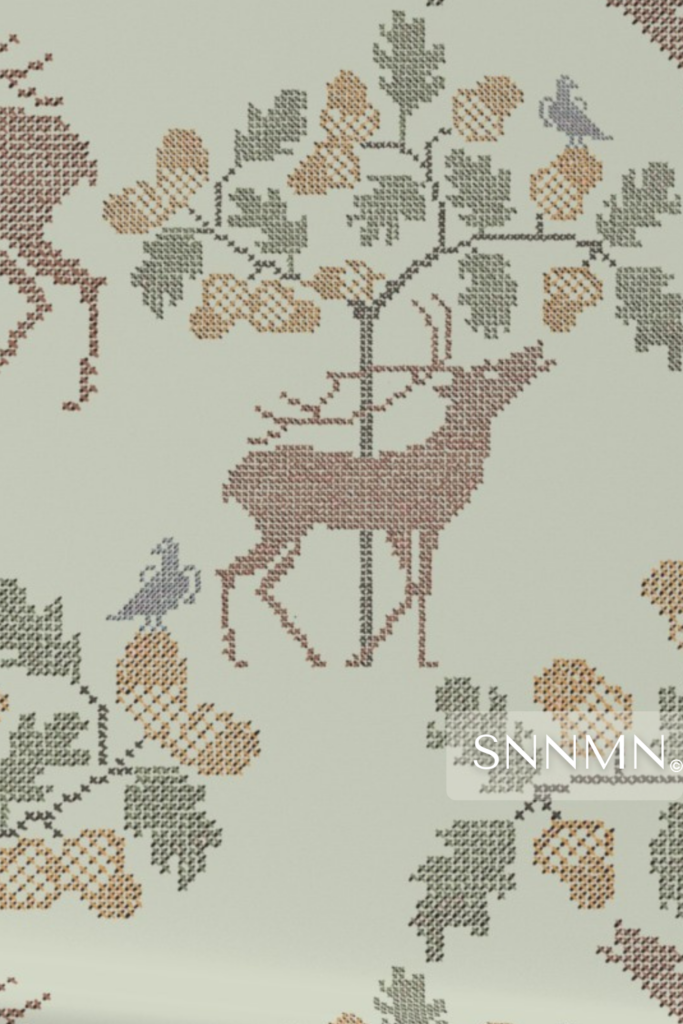 Wallpaper in Deer Under The Tree-sage Wash Sample-design by SunnaMáni