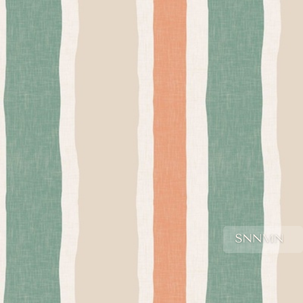 Wide Stripe Pattern - Dusty Apricot Eucalyptus Nordic Linen-sample in dusty apricot, eucalyptus, and soft sand on warm linen with textured finish.