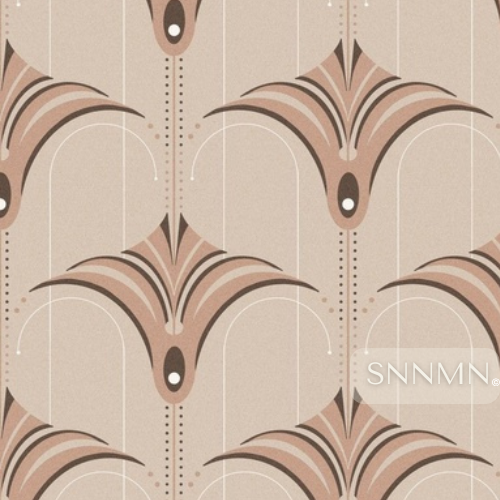 Art-Deco-Ogee-Palmette-Stripe-Oatmeal-Terracotta-Rose-Walnut-Pattern-by-SunnaMani-Fabric & wallpaper sample