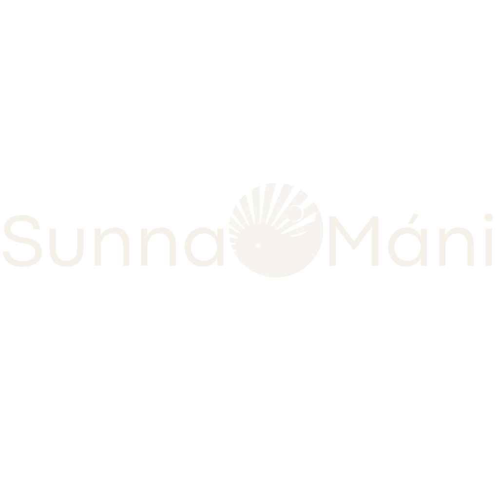 Logo of SunnaMáni in Nordic white with transparent background
